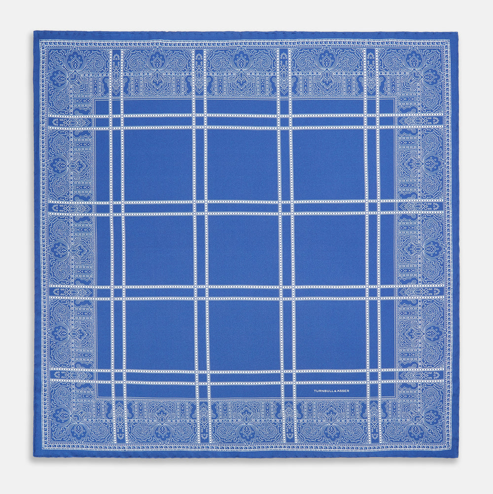 Avio Blue Paisley Bandana Patterned Silk Pocket Square OS