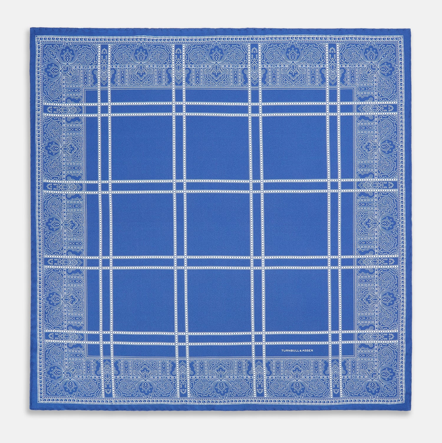 View 4 of product Avio Blue Paisley Bandana Patterned Silk Pocket Square OS