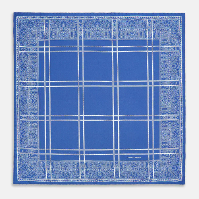 Avio Blue Paisley Bandana Patterned Silk Pocket Square Image 3