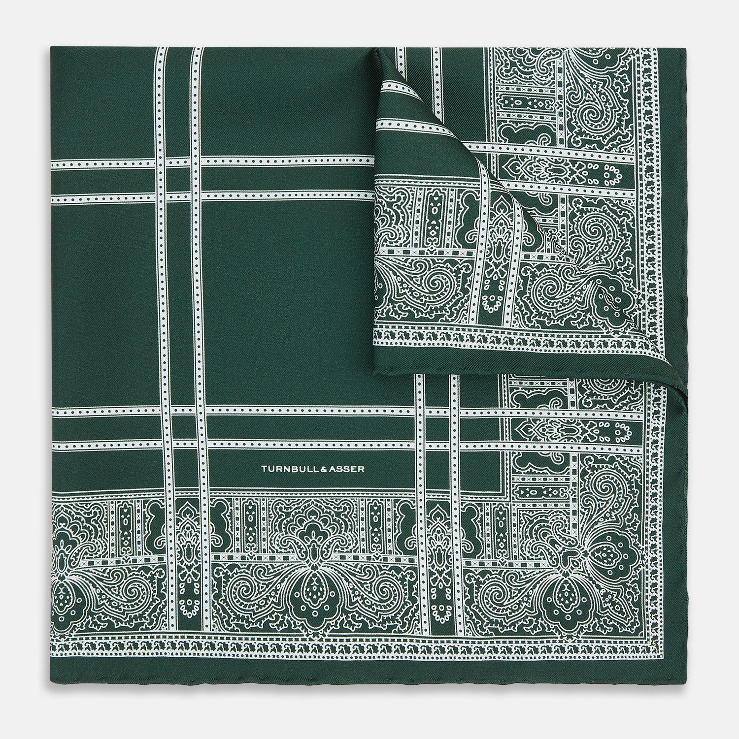 View 1 of product Forest Green Paisley Bandana Patterned Silk Pocket Square OS