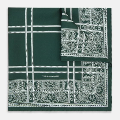 Forest Green Paisley Bandana Patterned Silk Pocket Square