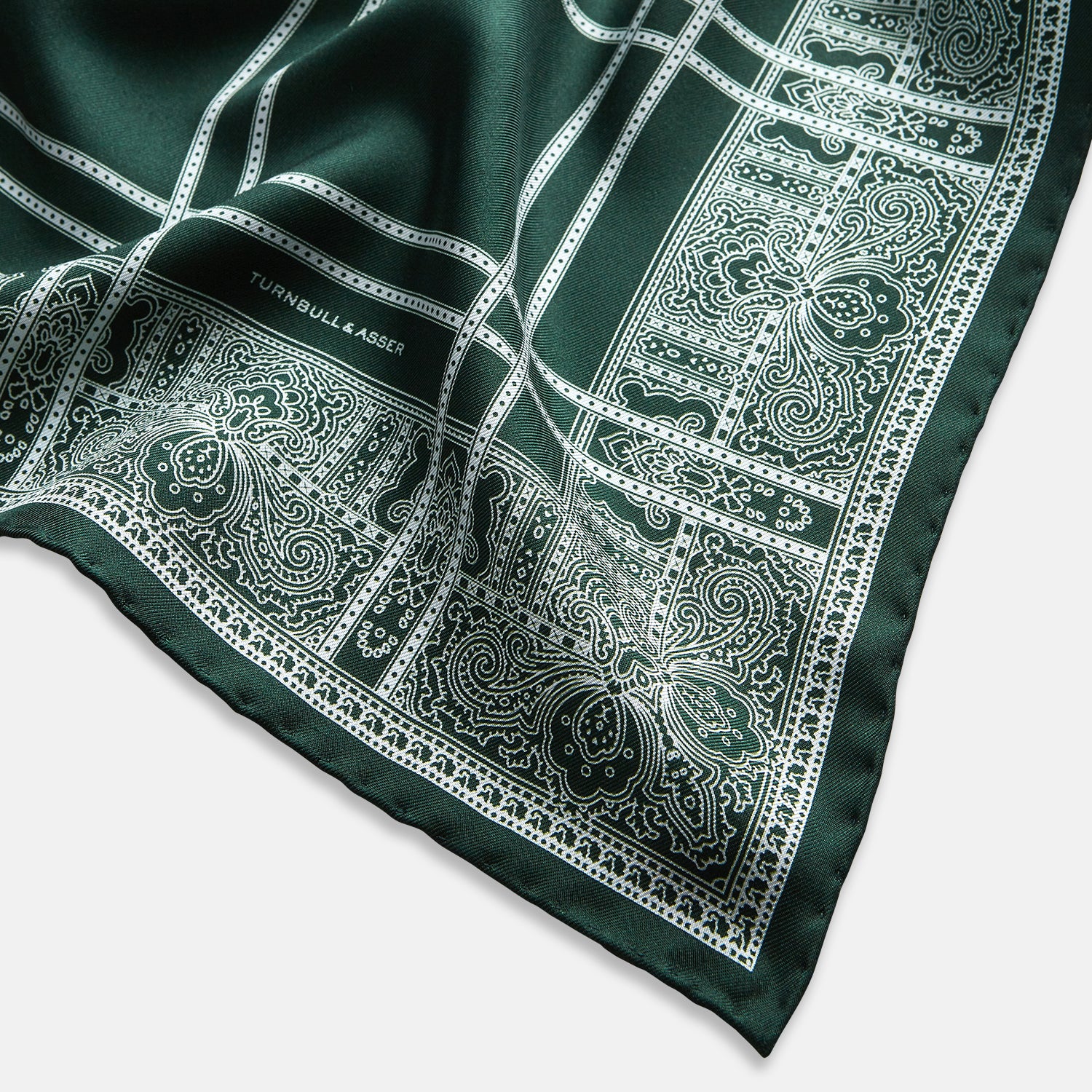 View 2 of product Forest Green Paisley Bandana Patterned Silk Pocket Square OS