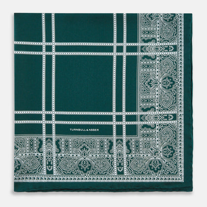 Forest Green Paisley Bandana Patterned Silk Pocket Square Image 2
