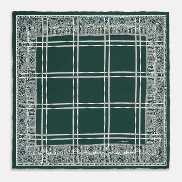 Forest Green Paisley Bandana Patterned Silk Pocket Square Image 3
