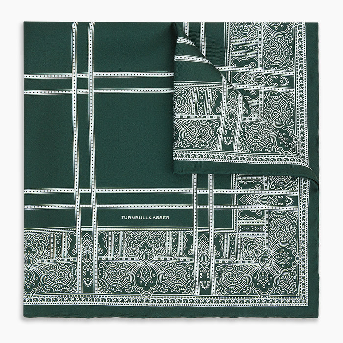 Forest Green Paisley Bandana Patterned Silk Pocket Square Image 4