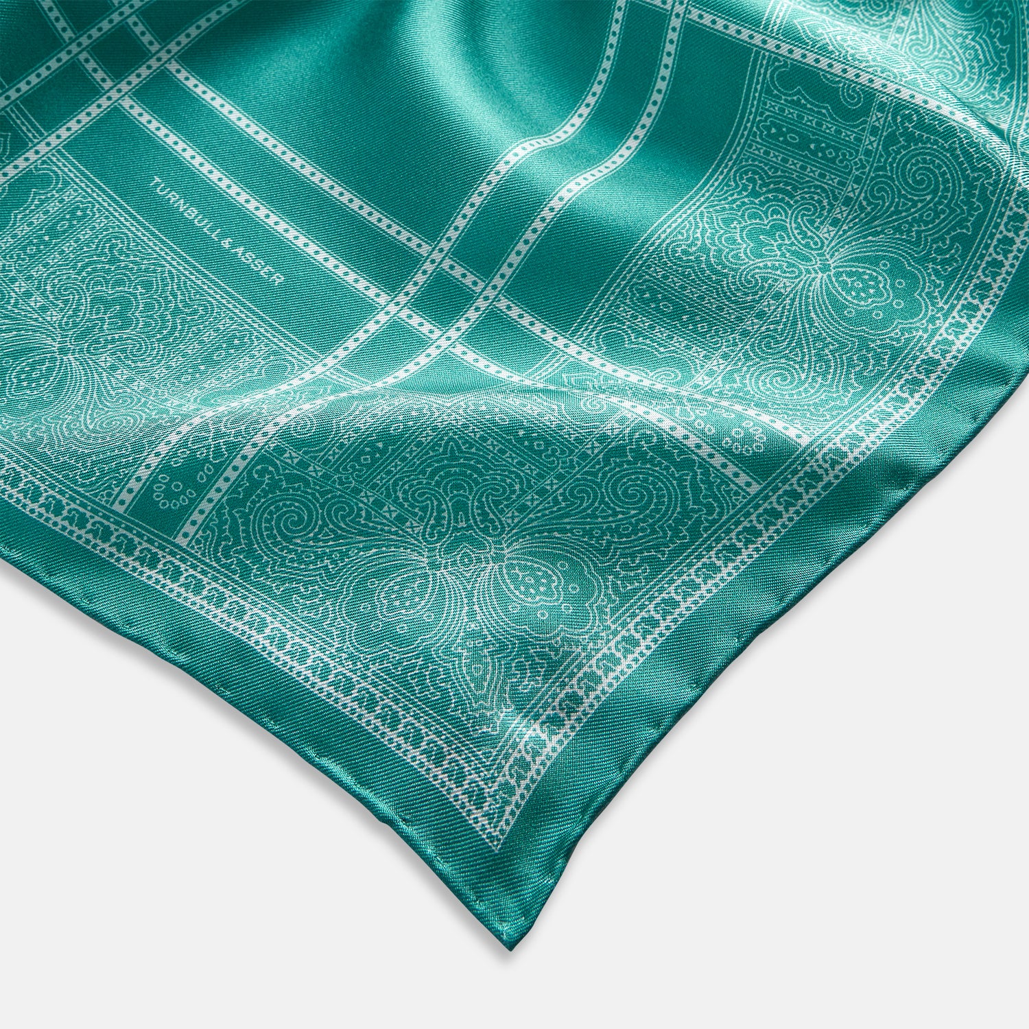 View 2 of product Turquoise Paisley Bandana Patterned Silk Pocket Square OS