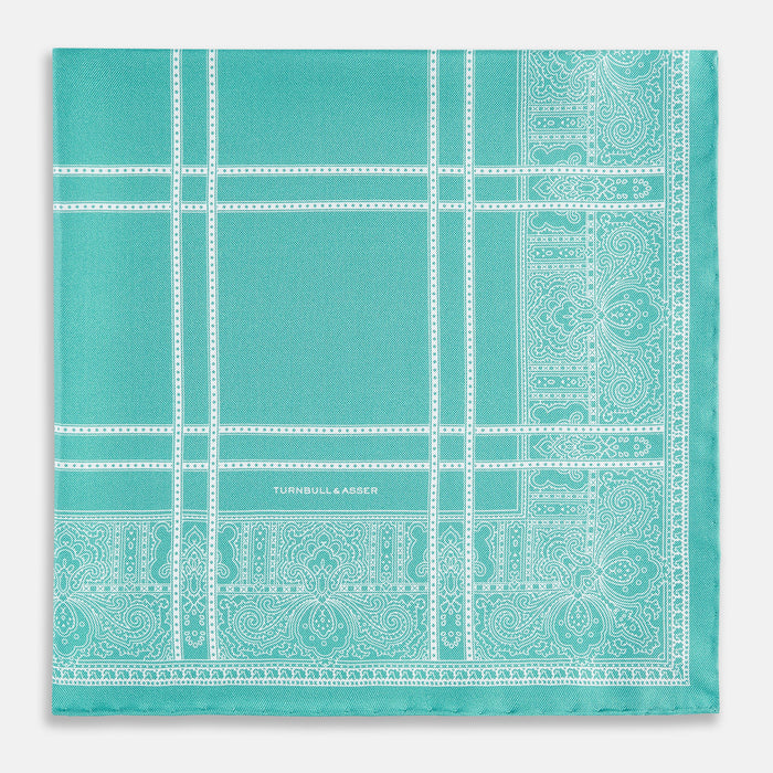 Turquoise Paisley Bandana Patterned Silk Pocket Square Image 2
