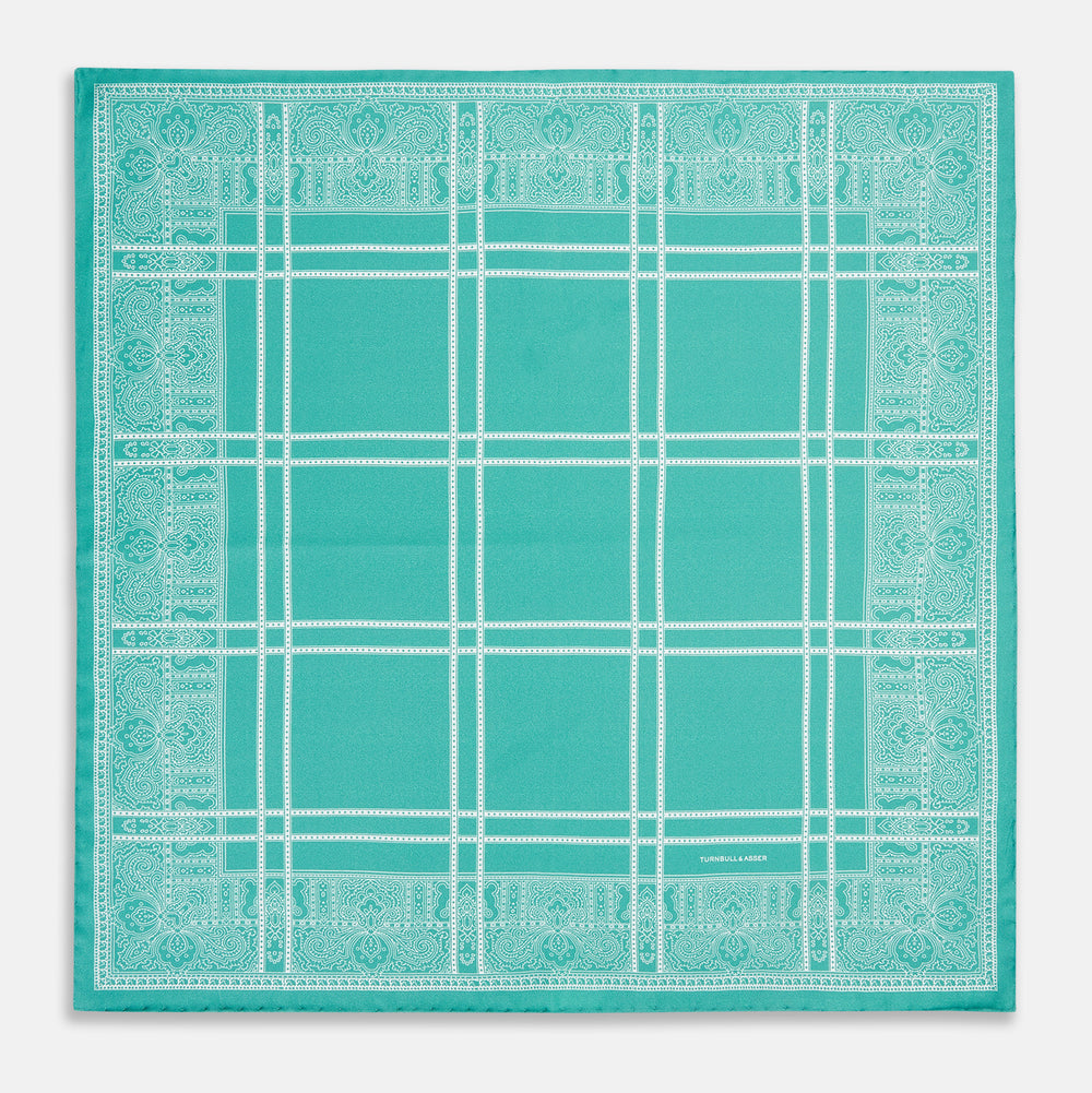 Turquoise Paisley Bandana Patterned Silk Pocket Square OS