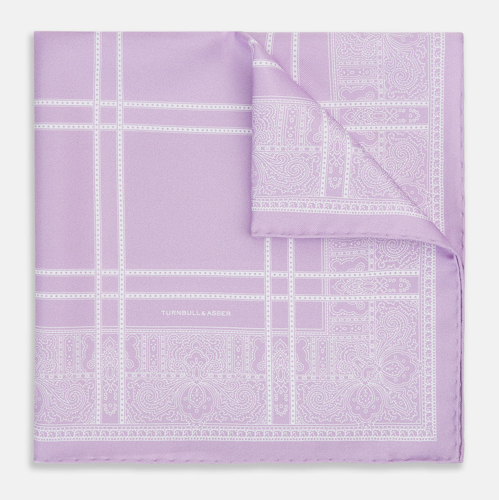 Lilac Paisley Bandana Patterned Silk Pocket Square OS