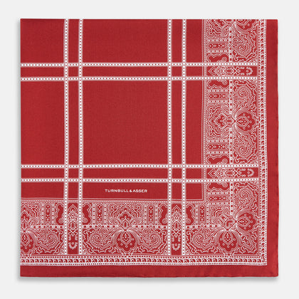 Red Paisley Bandana Patterned Silk Pocket Square Image 2