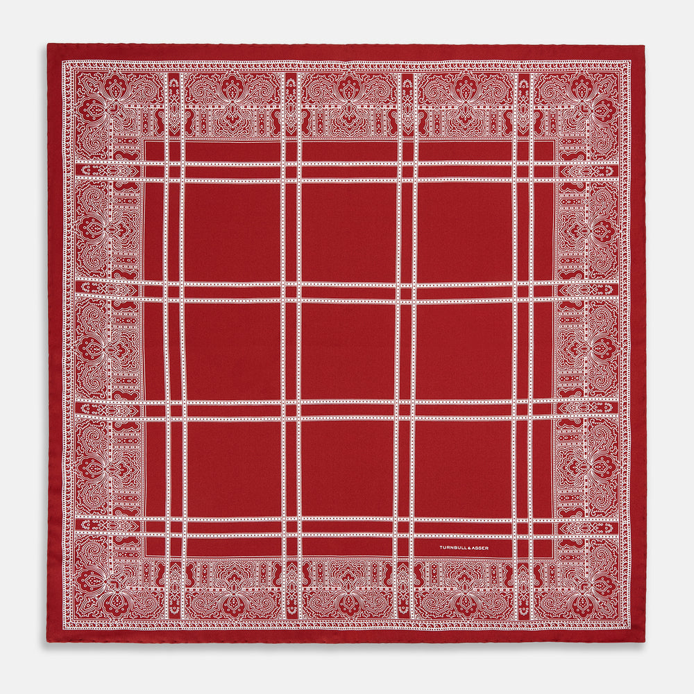 Red Paisley Bandana Patterned Silk Pocket Square OS