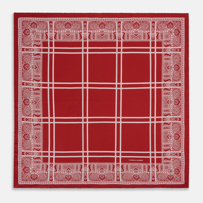 Red Paisley Bandana Patterned Silk Pocket Square Image 3