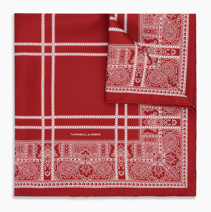 Red Paisley Bandana Patterned Silk Pocket Square Image 4