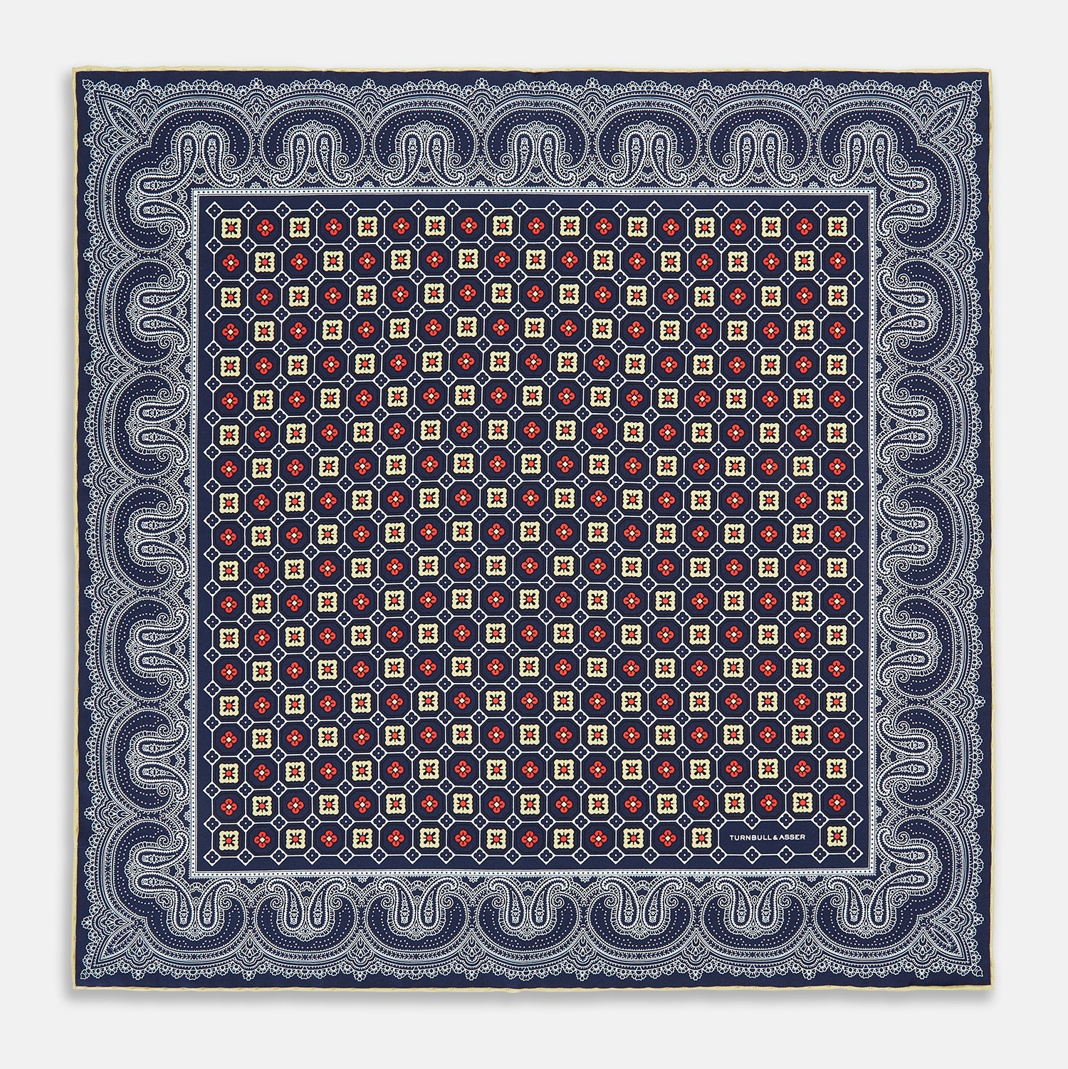 View 3 of product Dark Navy Floral Tile and Paisley Silk Pocket Square OS