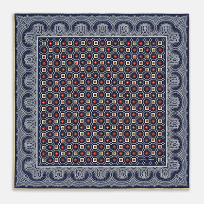 Dark Navy Floral Tile and Paisley Silk Pocket Square Image 2