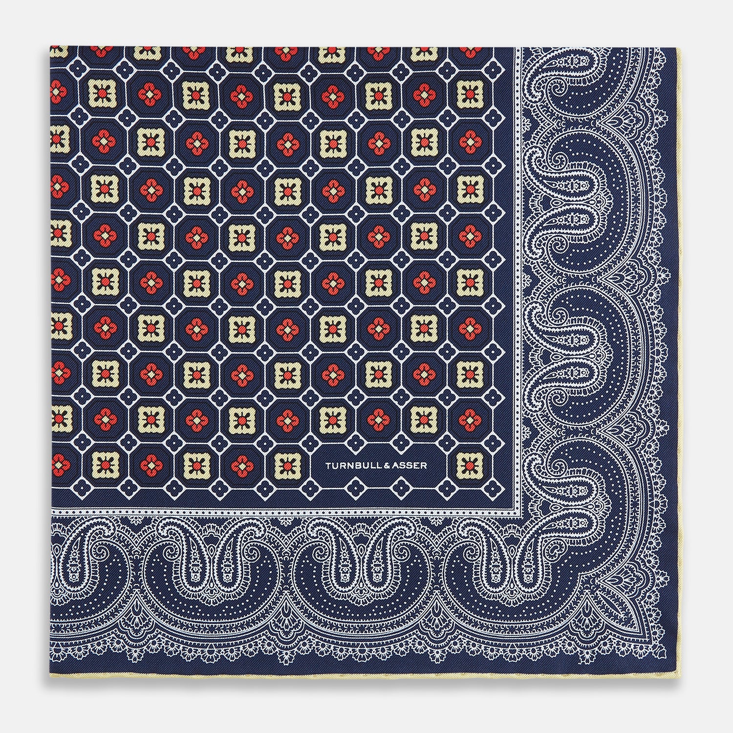 View 4 of product Dark Navy Floral Tile and Paisley Silk Pocket Square OS