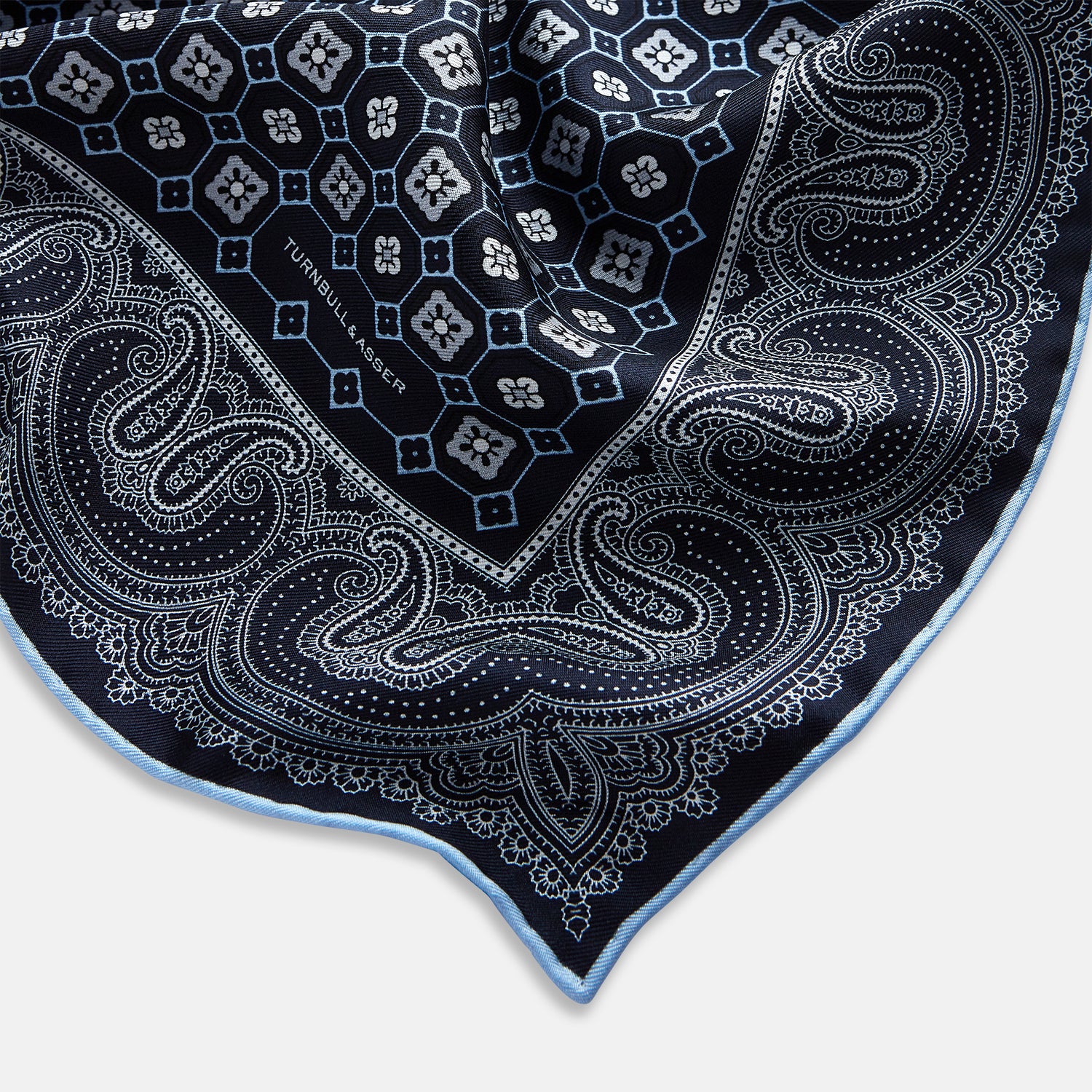 View 2 of product Navy Floral Tile and Paisley Silk Pocket Square OS