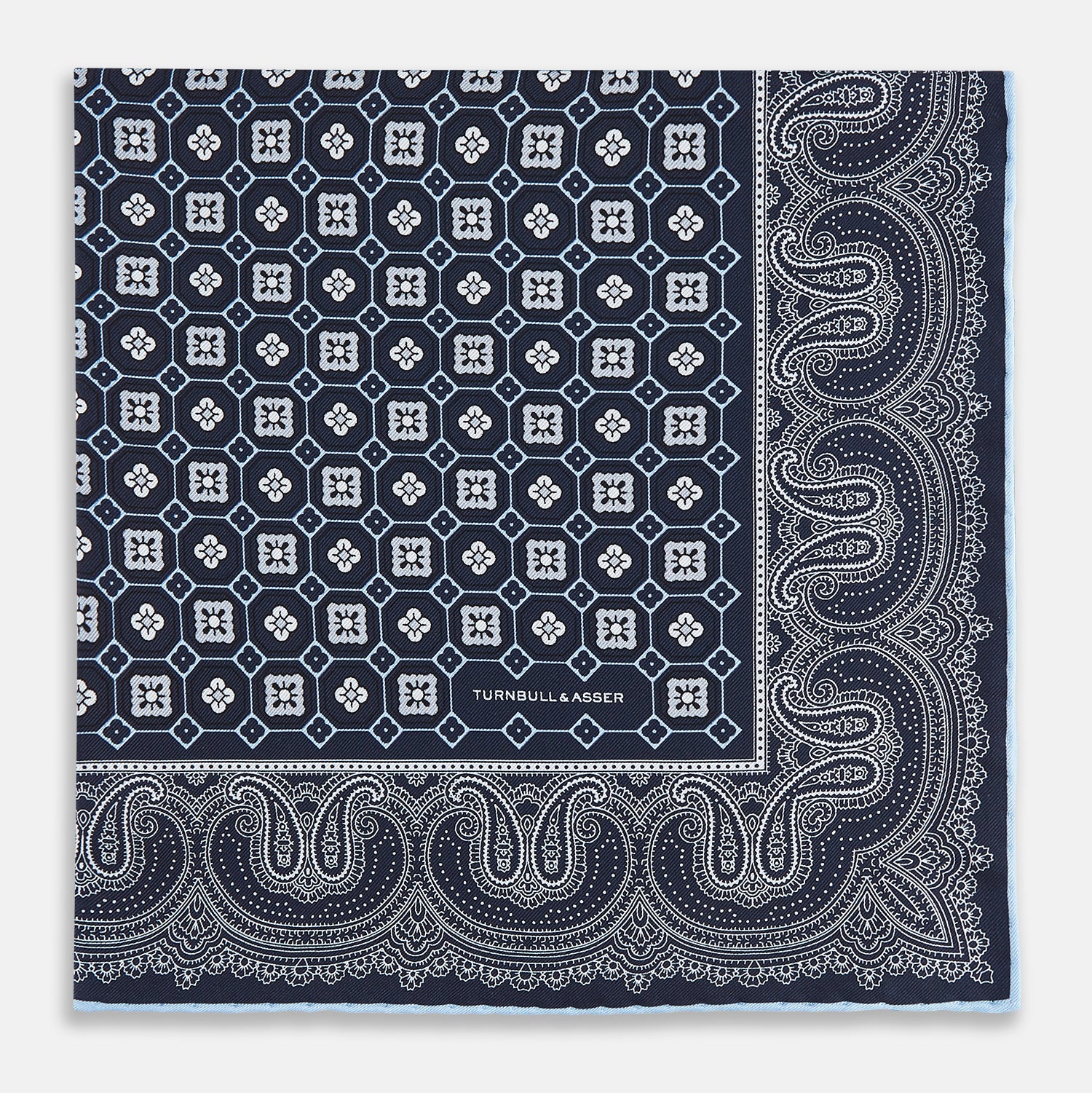 View 3 of product Navy Floral Tile and Paisley Silk Pocket Square OS