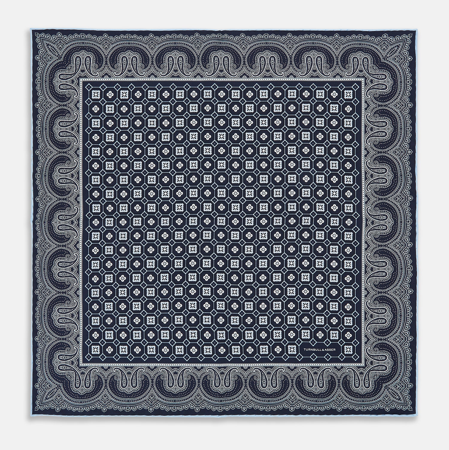 View 4 of product Navy Floral Tile and Paisley Silk Pocket Square OS