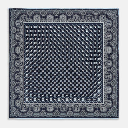 Navy Floral Tile and Paisley Silk Pocket Square Image 3