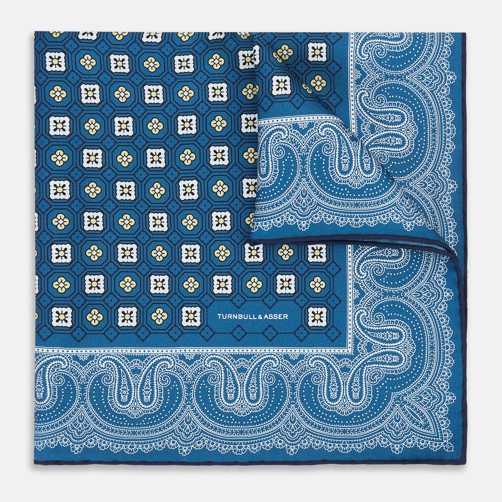 Azzurro Floral Tile and Paisley Silk Pocket Square OS