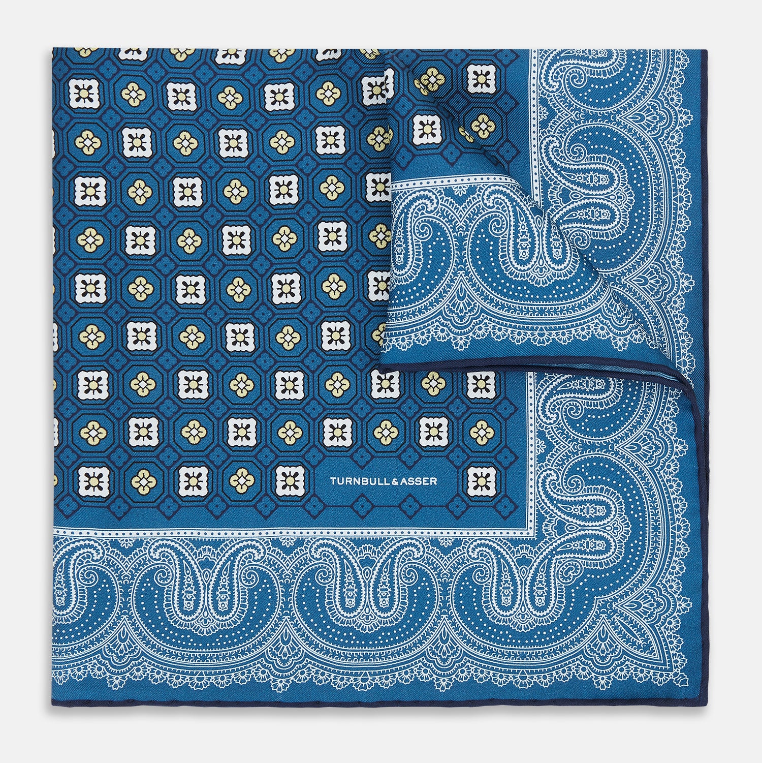 View 1 of product Azzurro Floral Tile and Paisley Silk Pocket Square OS