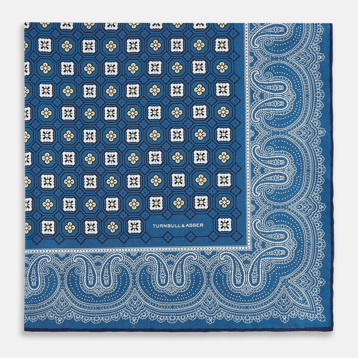 View 3 of product Azzurro Floral Tile and Paisley Silk Pocket Square OS