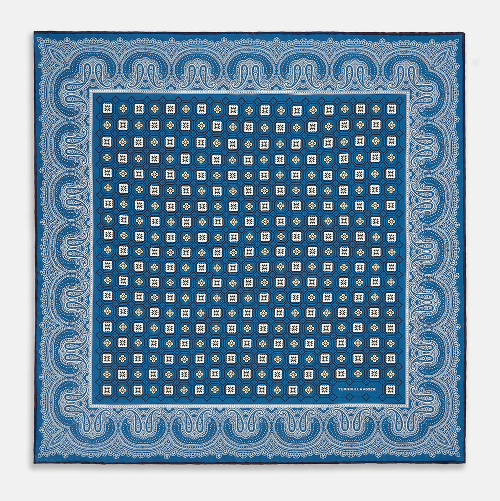 Azzurro Floral Tile and Paisley Silk Pocket Square OS
