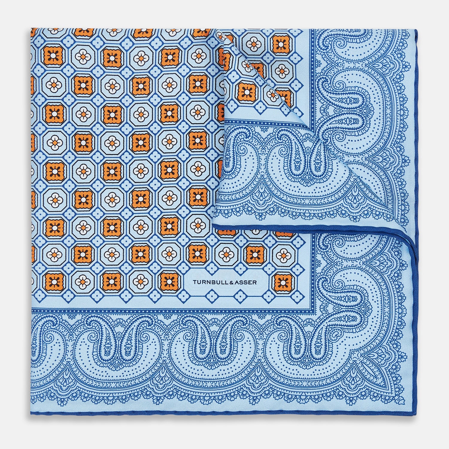 View 1 of product Blue Floral Tile and Paisley Silk Pocket Square OS