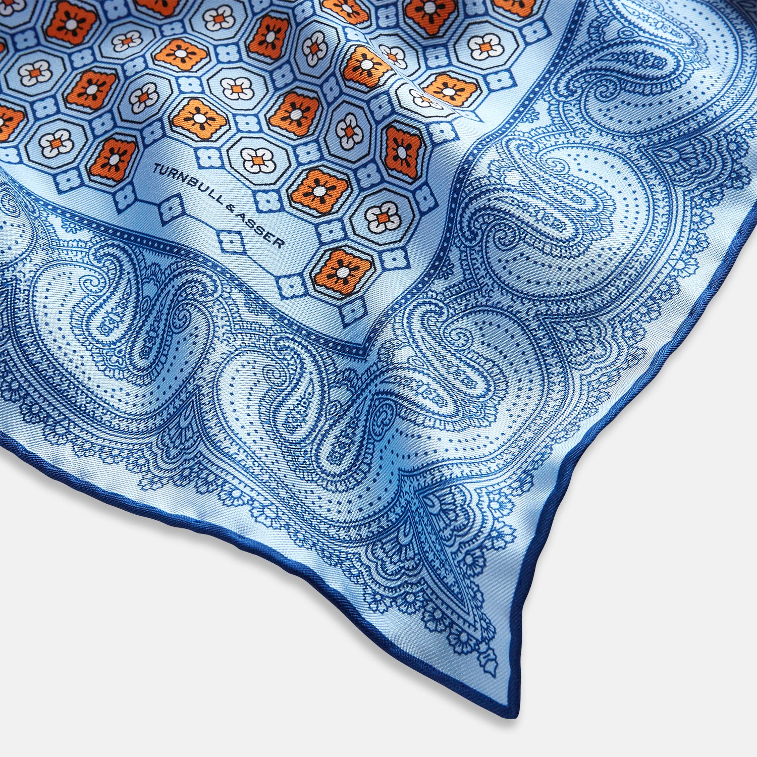View 2 of product Blue Floral Tile and Paisley Silk Pocket Square OS