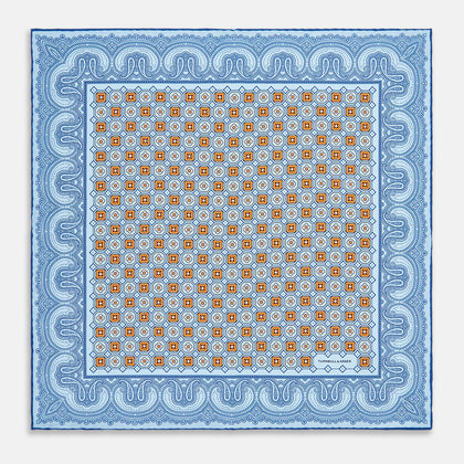 Blue Floral Tile and Paisley Silk Pocket Square Image 3