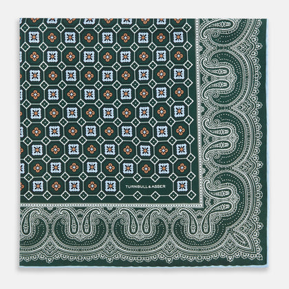 Forest Green Floral Tile and Paisley Silk Pocket Square Image 2