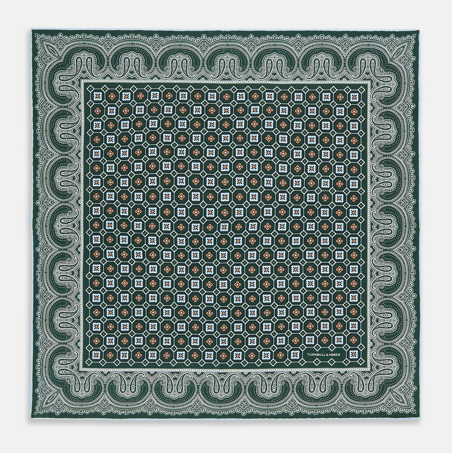 View 4 of product Forest Green Floral Tile and Paisley Silk Pocket Square OS