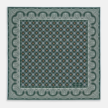 Forest Green Floral Tile and Paisley Silk Pocket Square Image 3