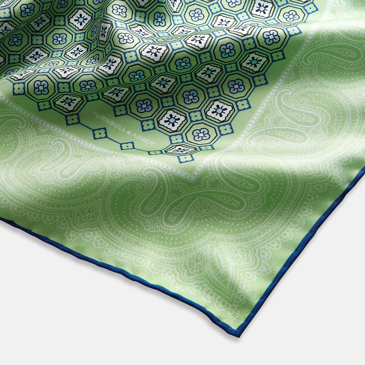 View 2 of product Fern Green Floral Tile and Paisley Silk Pocket Square OS
