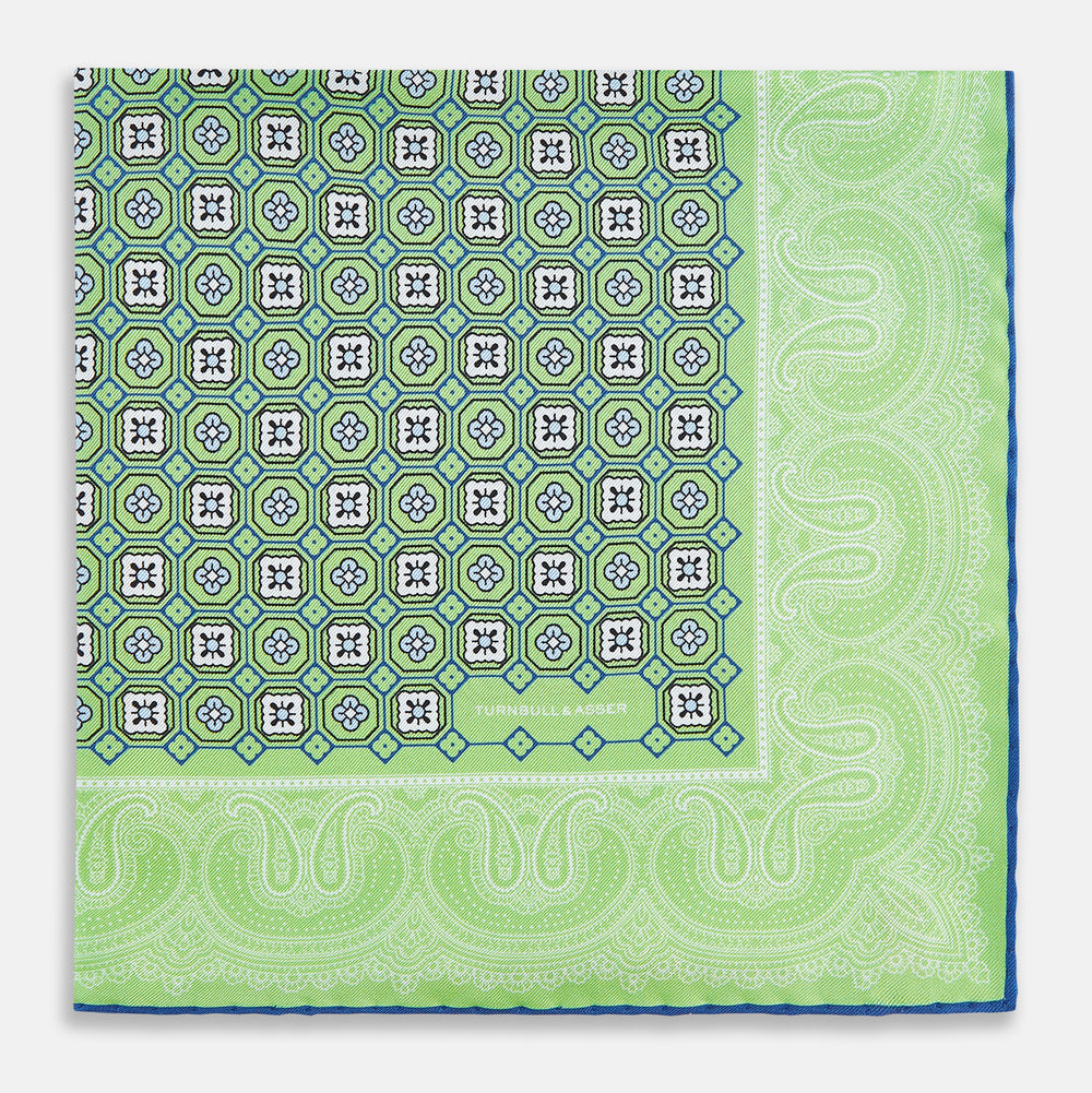 Fern Green Floral Tile and Paisley Silk Pocket Square OS