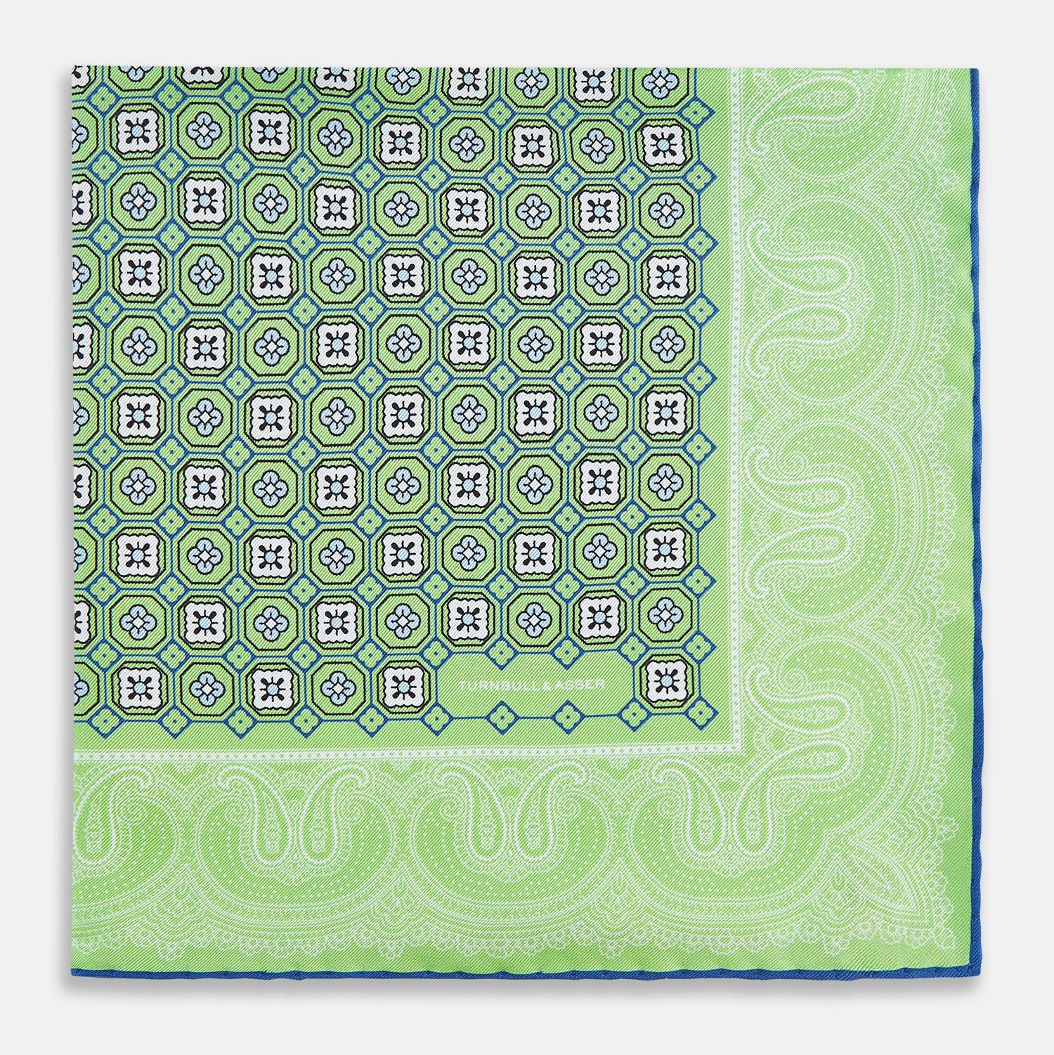 View 3 of product Fern Green Floral Tile and Paisley Silk Pocket Square OS