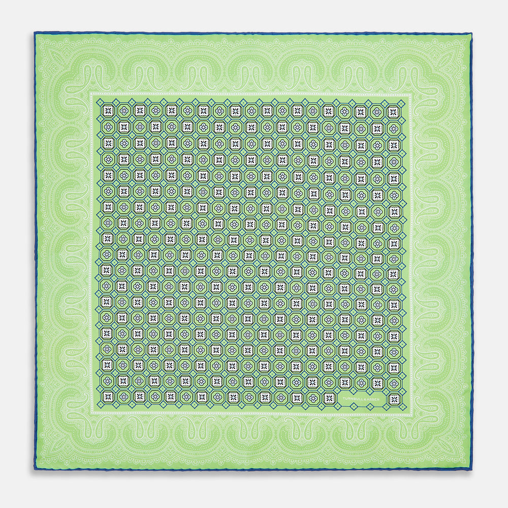 Fern Green Floral Tile and Paisley Silk Pocket Square OS