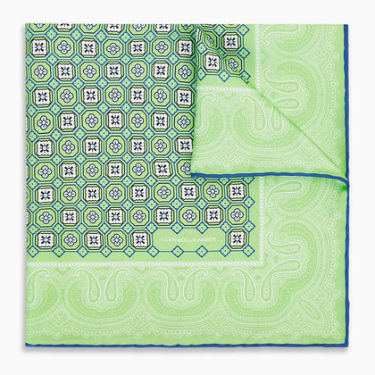 Fern Green Floral Tile and Paisley Silk Pocket Square Image 4