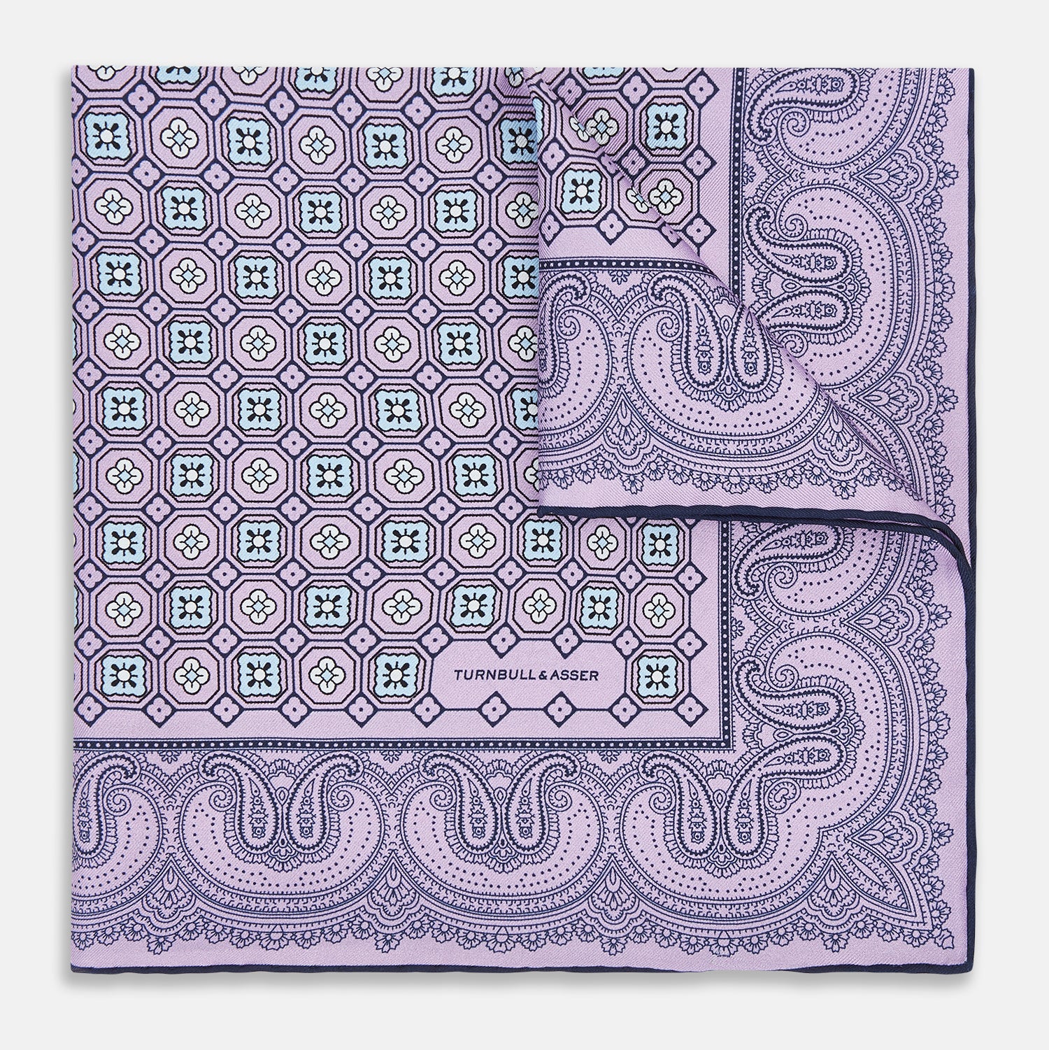 View 1 of product Lilac Floral Tile and Paisley Silk Pocket Square OS