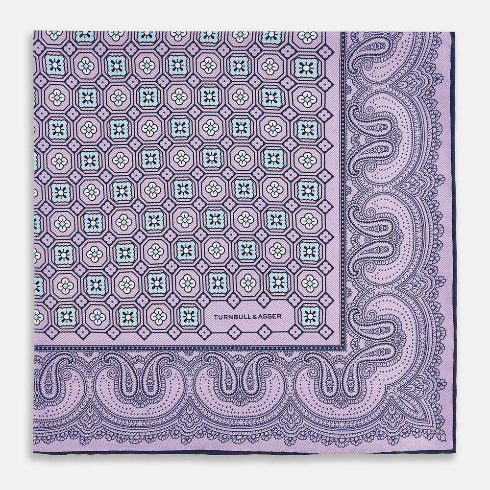 Lilac Floral Tile and Paisley Silk Pocket Square OS