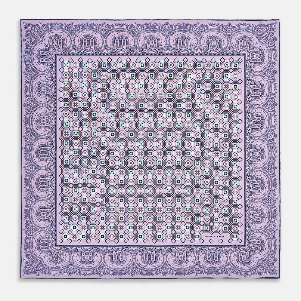 Lilac Floral Tile and Paisley Silk Pocket Square OS