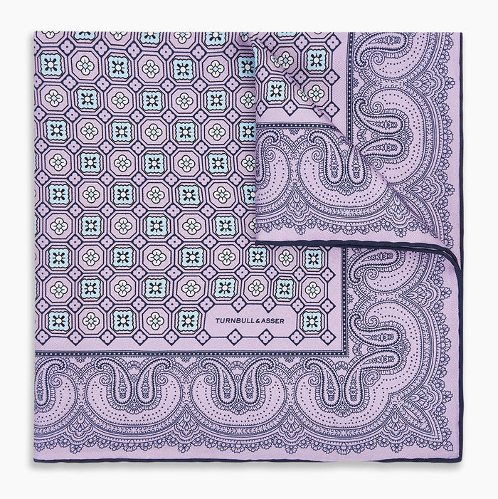 Lilac Floral Tile and Paisley Silk Pocket Square Image 4