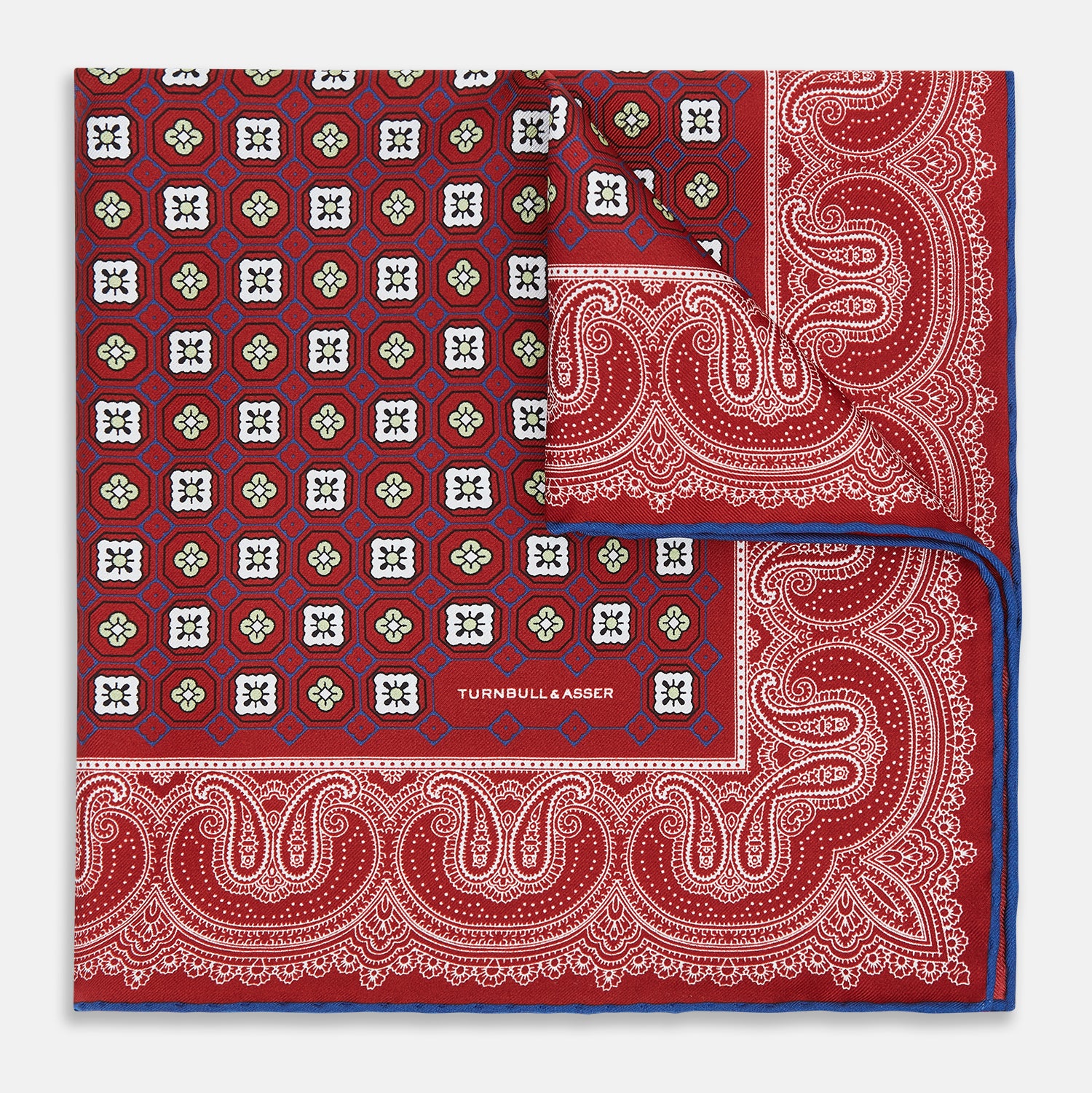 View 1 of product Red Floral Tile and Paisley Silk Pocket Square OS