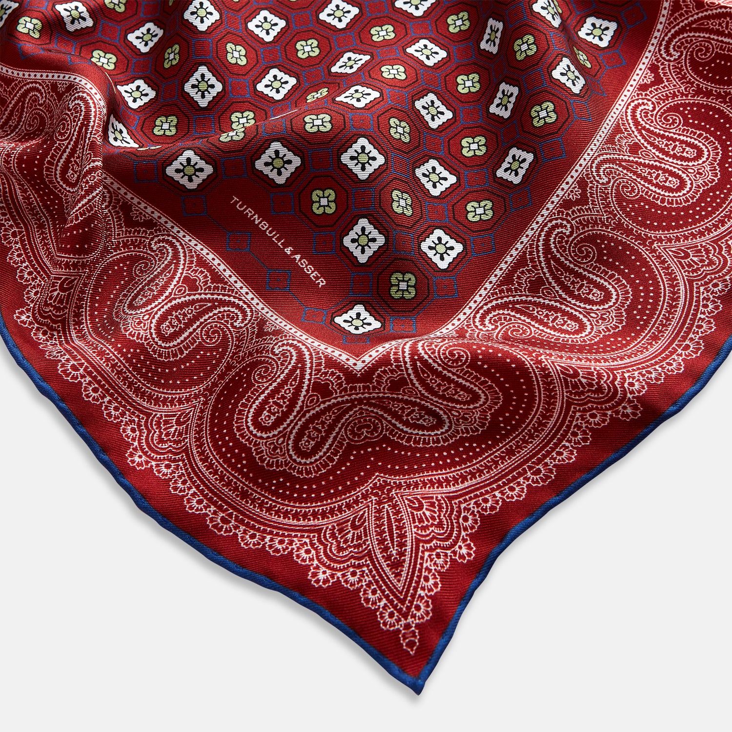 View 2 of product Red Floral Tile and Paisley Silk Pocket Square OS
