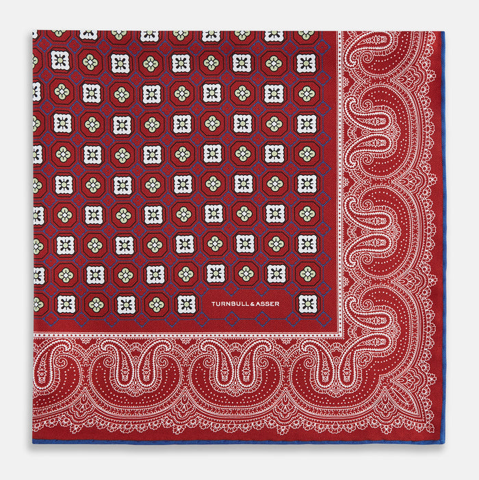 Red Floral Tile and Paisley Silk Pocket Square Image 2