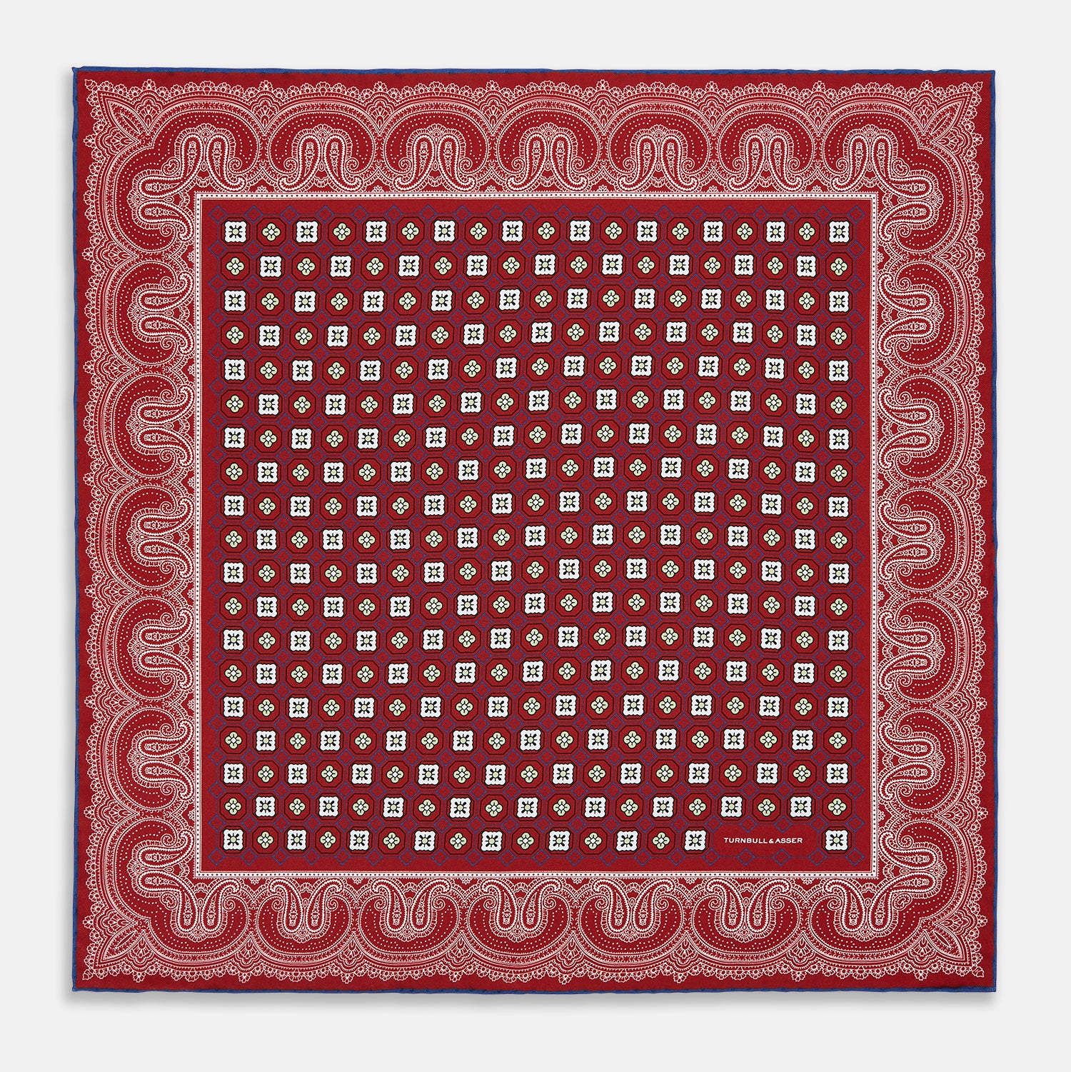 View 4 of product Red Floral Tile and Paisley Silk Pocket Square OS