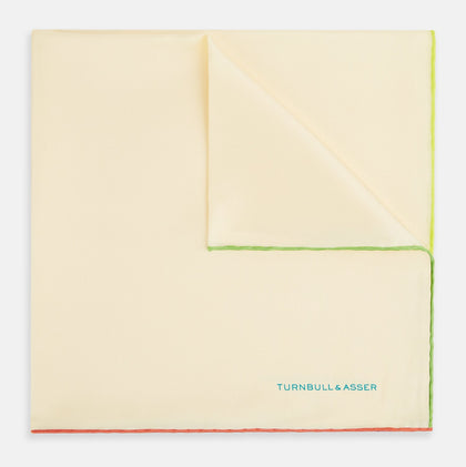 Ecru and Multicoloured Piped Silk Pocket Square