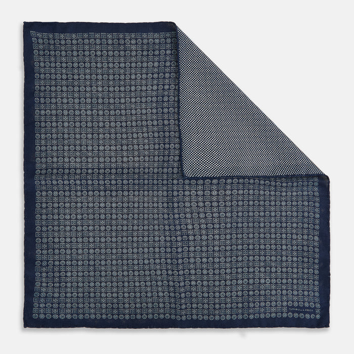 Rosette Navy Pocket Square in Silk Image 2