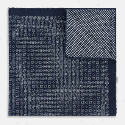 Rosette Navy Pocket Square in Silk Image 2